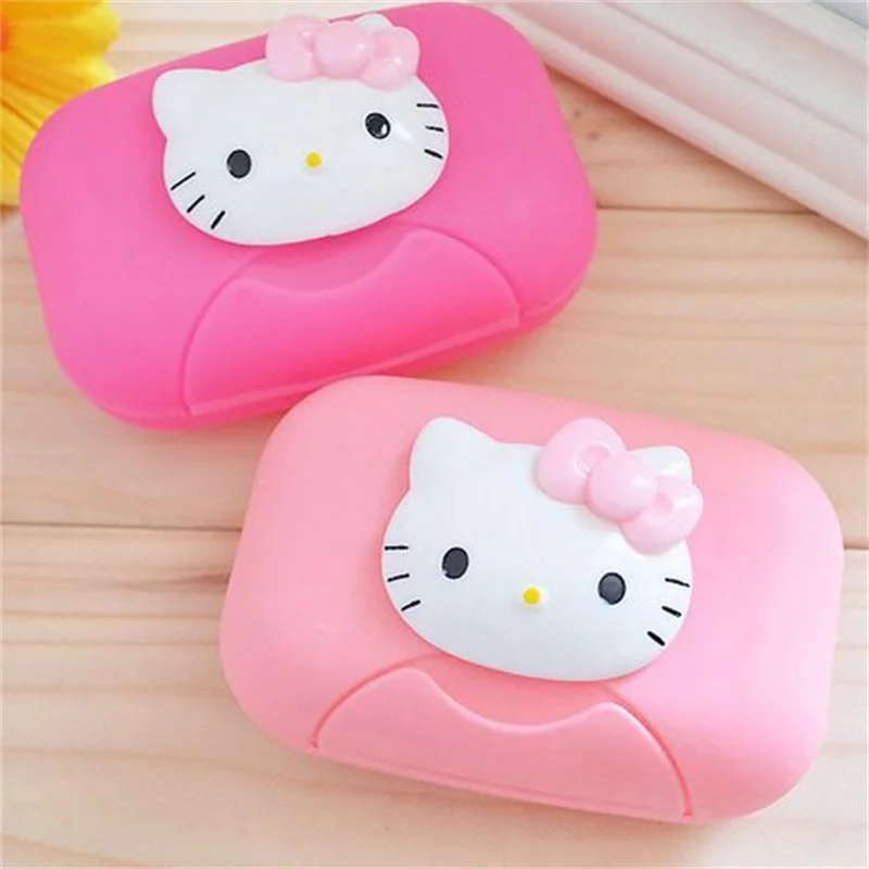 Sanrio Kawaii Hello Kitty KT Cat Cartoon Soap Box  Pink Kawaii Travel Portable Leak Proof Storage Box  Anime Accessories