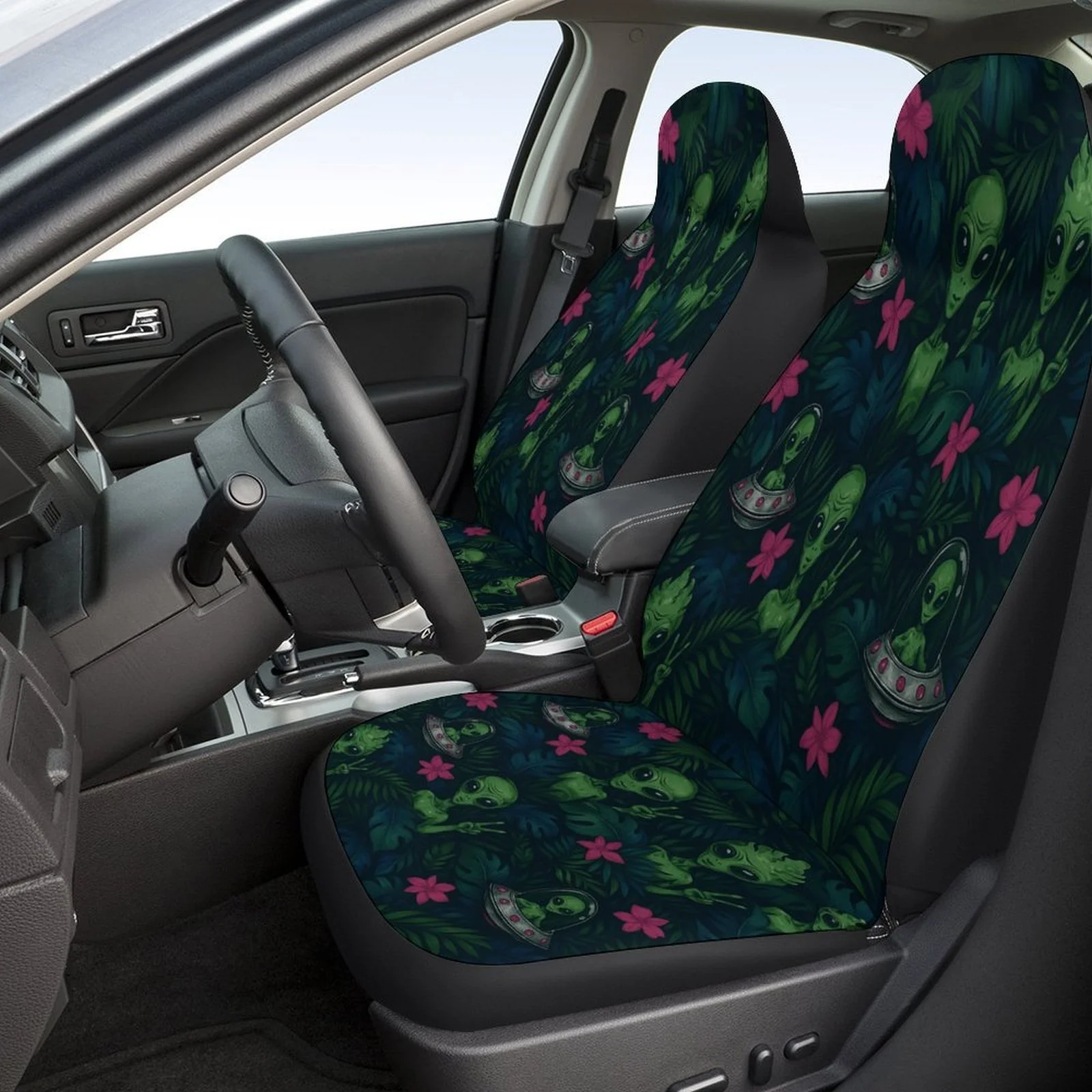 Alien Jungle Pattern Designed Car Seat Covers Set For Most Cars, Trendy Breathable Decorative Car Seat Protector Covers Full Set