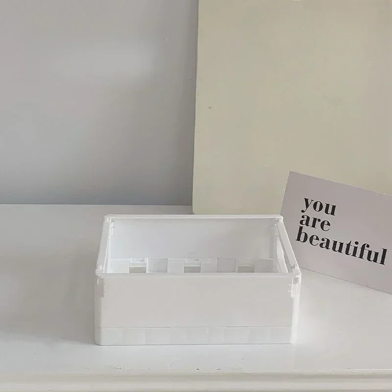 Creative Foldable Storage Boxes Student Desktop Collapsible Crate Organizer Tape Stationery Cosmetic Rack Folding Storage Basket