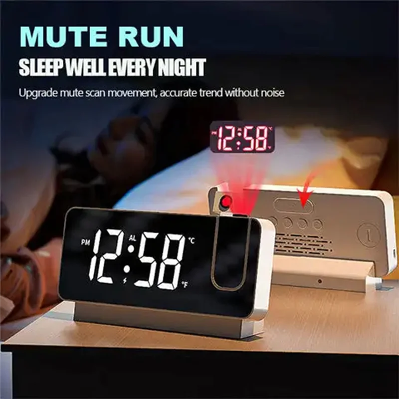 

WORTHOWN-180° Rotating Projection Clock LED Silent Screen Clock Bedroom Ceiling Projection Clock Black Shell-White Light