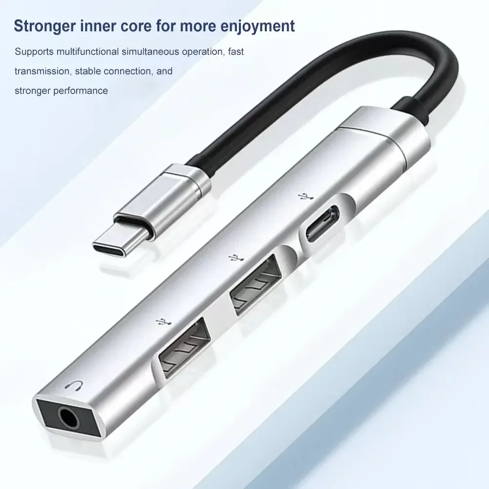 Portable Usb C Extender Type C Dock Station 4in 1 Hub, USB2.0 OTG With 3.5mm Plug Aluminumalloy Typec Docking Station