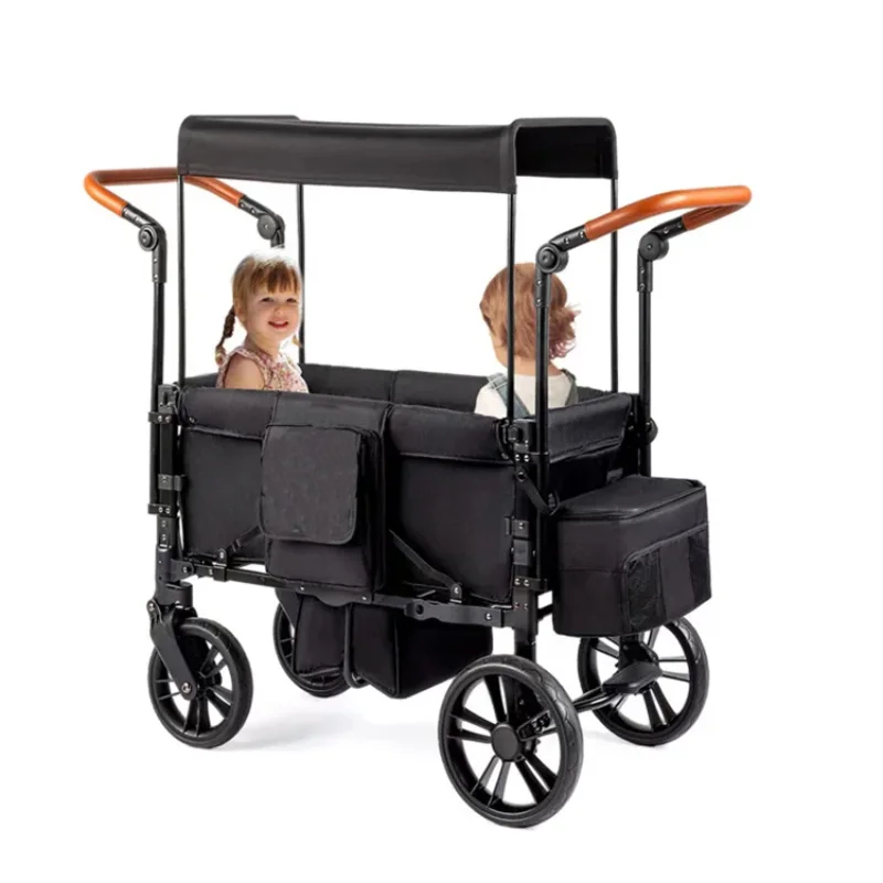 Foldable Luxury Double Baby wagon stroller push pull wagon stroller tandem wagon for kids with 2 seater