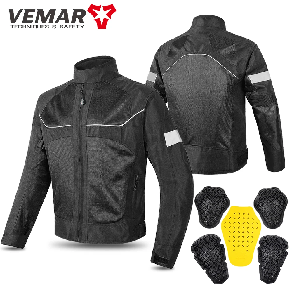

VEMAR Men's Motorcycle Summer Jacket Breathable Mesh Urban Road Motorcycle Riding Clothing Bicycle Cycling Moto Bike Coat Black
