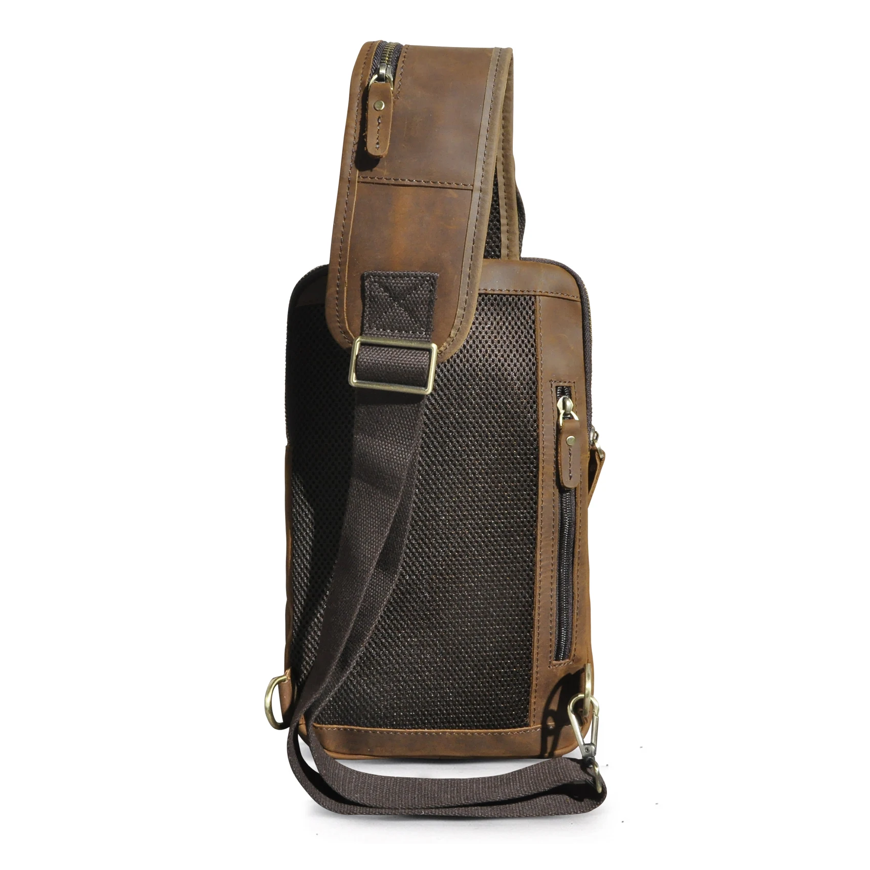 Imagem -02 - Bolsa de Peito de Couro Genuíno Vintage Sling para Homens Uma Alça de Ombro Tablet Tea Design Bolsa de Corpo Cruzado Masculino 12 Pol Vendas Quentes 8033