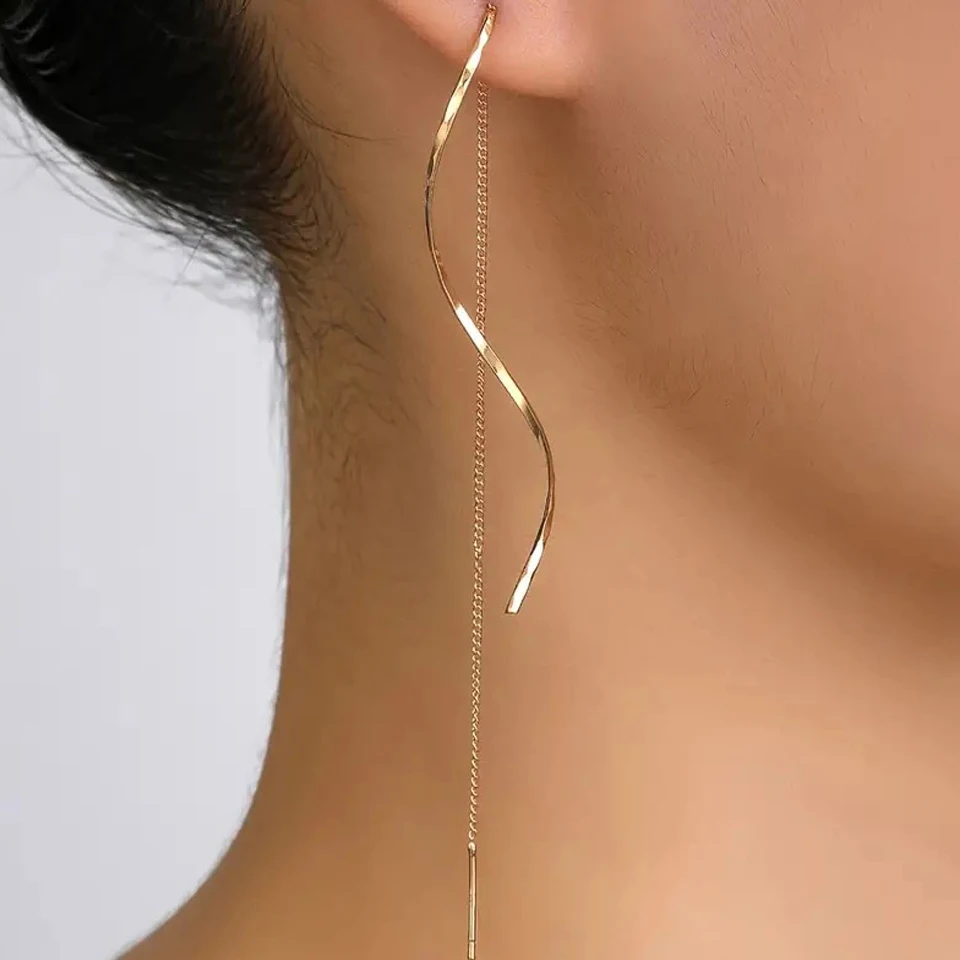 Image of Yupsk Koreanische Mode Lange Quaste Einfädler Ohrringe Für Frauen Einfache Lange Kette Ohrring Party Hochzeit Schmuck Geschenke