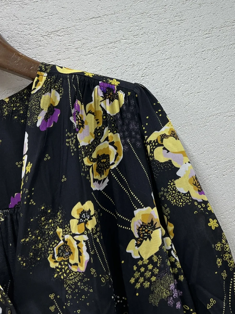 Chemisier Vintage à Manches sulfet Col en V pour Femme, Chemise à Simple Boutonnage, Imprimé Floral, Début Printemps 2025