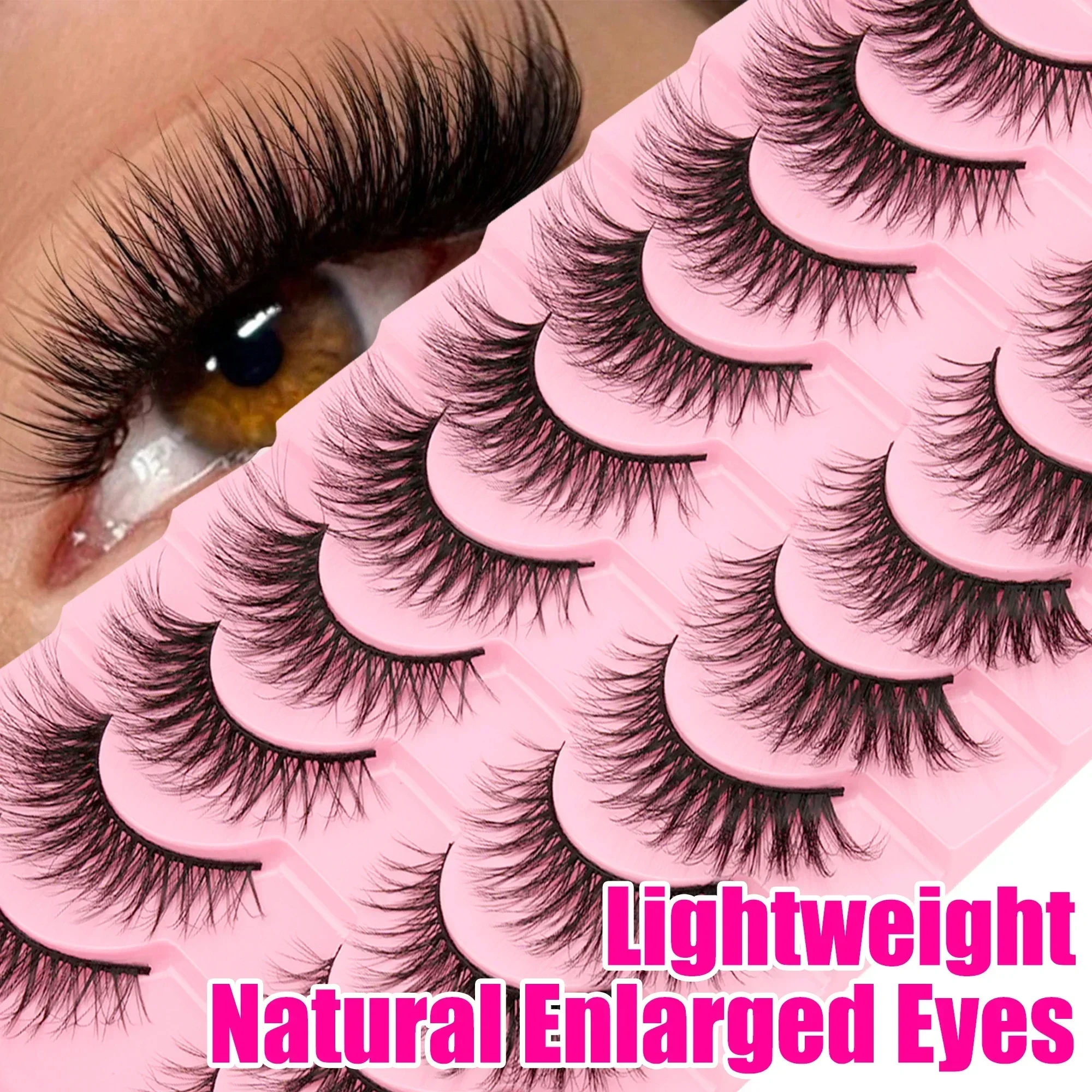 10 Pairs 3D Faux Mink False Eyelashes Wispy Fluffy Strip Lashes Lightweight Natural Fake Eyelashes for Enlarged Eyes Makeup