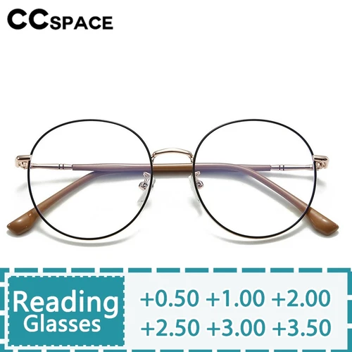 Gafas de lectura redondas de Metal personalizadas para mujer, gafas ópticas de resina de gran tamaño para presbicia, dioptrías + 50 + 100 + 200 + 300 + 400 # 301089