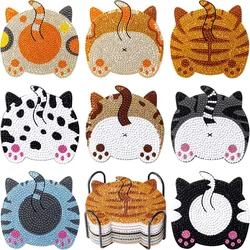 8Pcs Cat Butt Diamond Art Painting Coasters Kits with Holder for Adults, Non-Slip DIY Dot Paint Craft Kits, Funny Cat Lover Gift