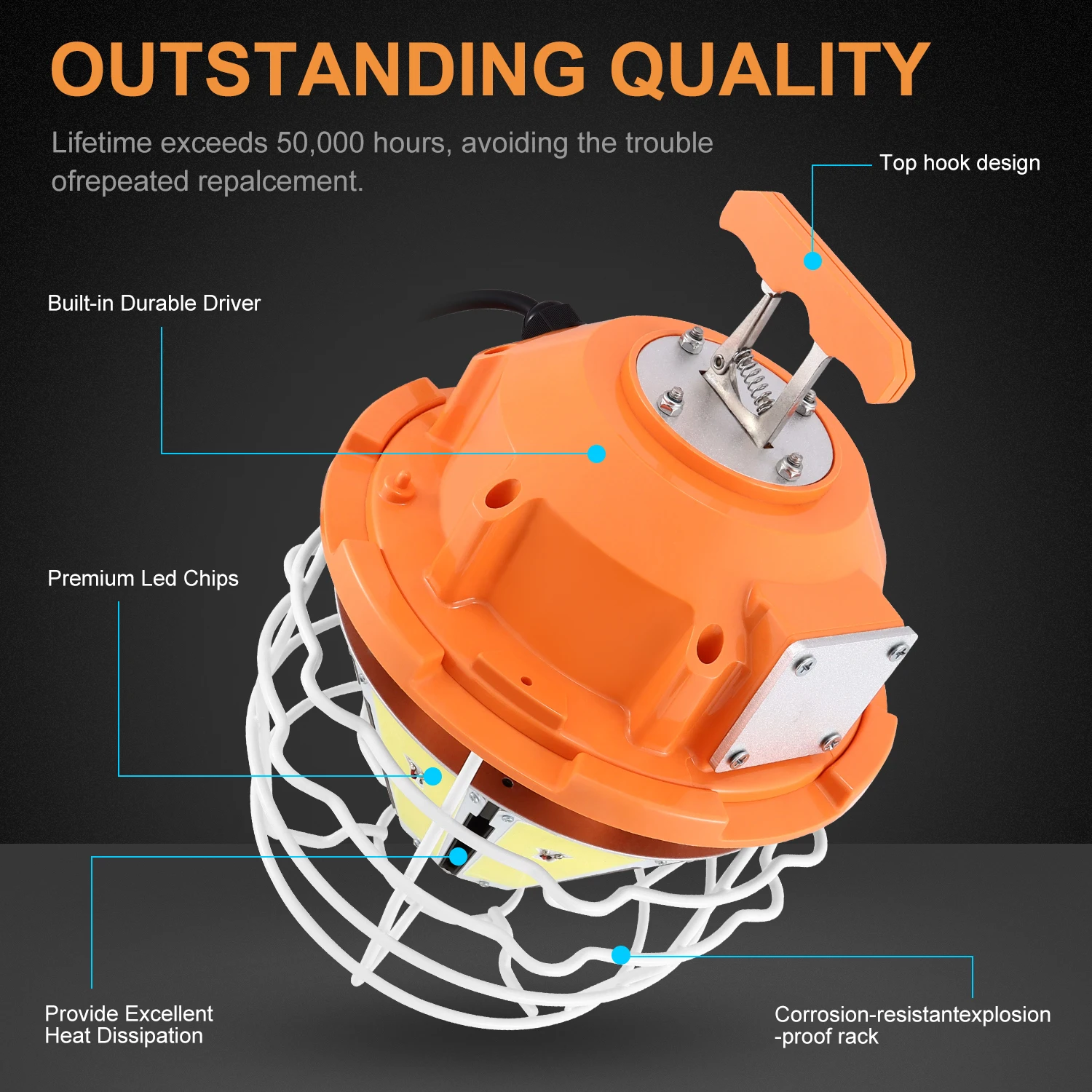 Hot Portable Work Light 150W 18000 Lumens Waterproof IP65 Garage Construction Site Factory Lighting Rechargeable Work Light