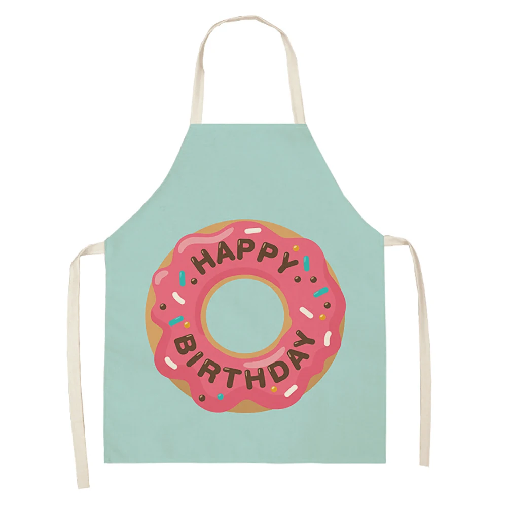 Ice cream pattern kitchen apron waterproof haircut apron cooking oil-proof cotton and linen anti-fouling chef apron