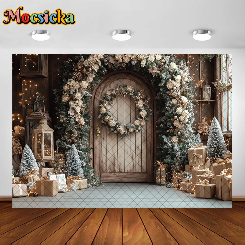 Mocsicka التصوير خلفية شجرة عيد الميلاد إكليل عيد الميلاد الديكور الأسرة عطلة صور خلفيات الصور للصور