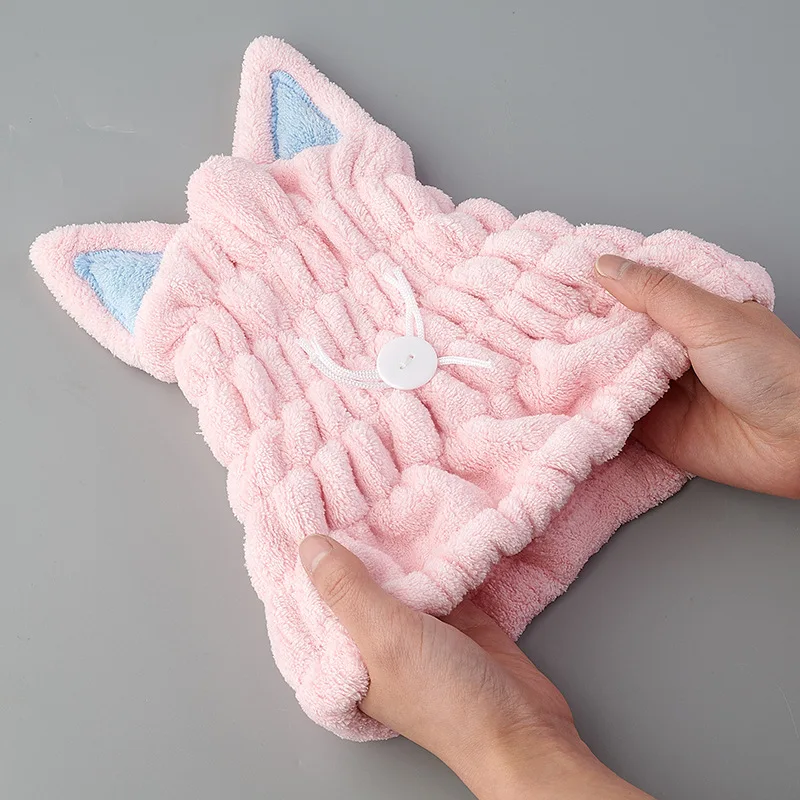 Cute Cat Microfiber Hair-drying Towel Bath Cap Strong Absorbing Drying Long Soft Special Dry Hair Cap Towel with Coral Velvet