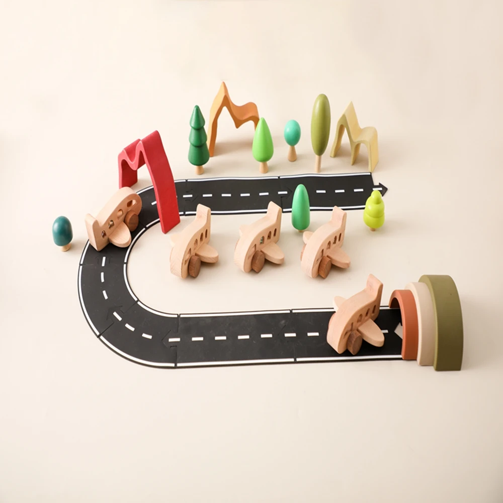 Kids Houten Bouwstenen Speelgoed Cartoon Simulatie Transport Vliegtuig Zweefvliegtuig Model Montessori Onderwijs Speelgoed Gift Voor Baby