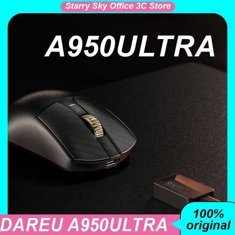 

Dareu A950Ultra Esports Мышь из углеродного волокна Беспроводная трехрежимная мышь AIM-750U 500 мАч 8000 Гц Nordic 52840 Эргономичные легкие ПК-мыши