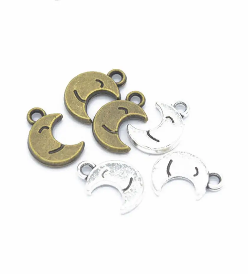 20pcs Charms Moon Face 14x9mm Antique Bronze Silver Color Pendants Making DIY Handmade Tibetan Finding Jewelry F0347