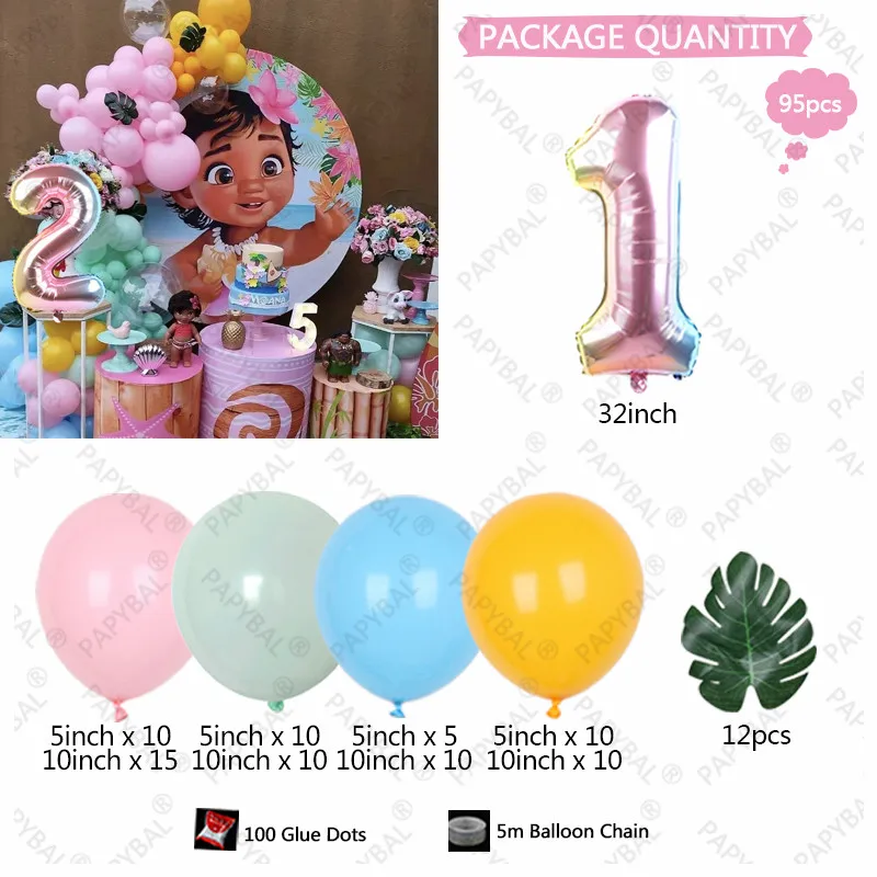 95PCS Disney Moana Balloons Garland Arch Kit Birthday Green Latex Balloons Party Decor Globos Girl Gifts Baby Shower Decorations