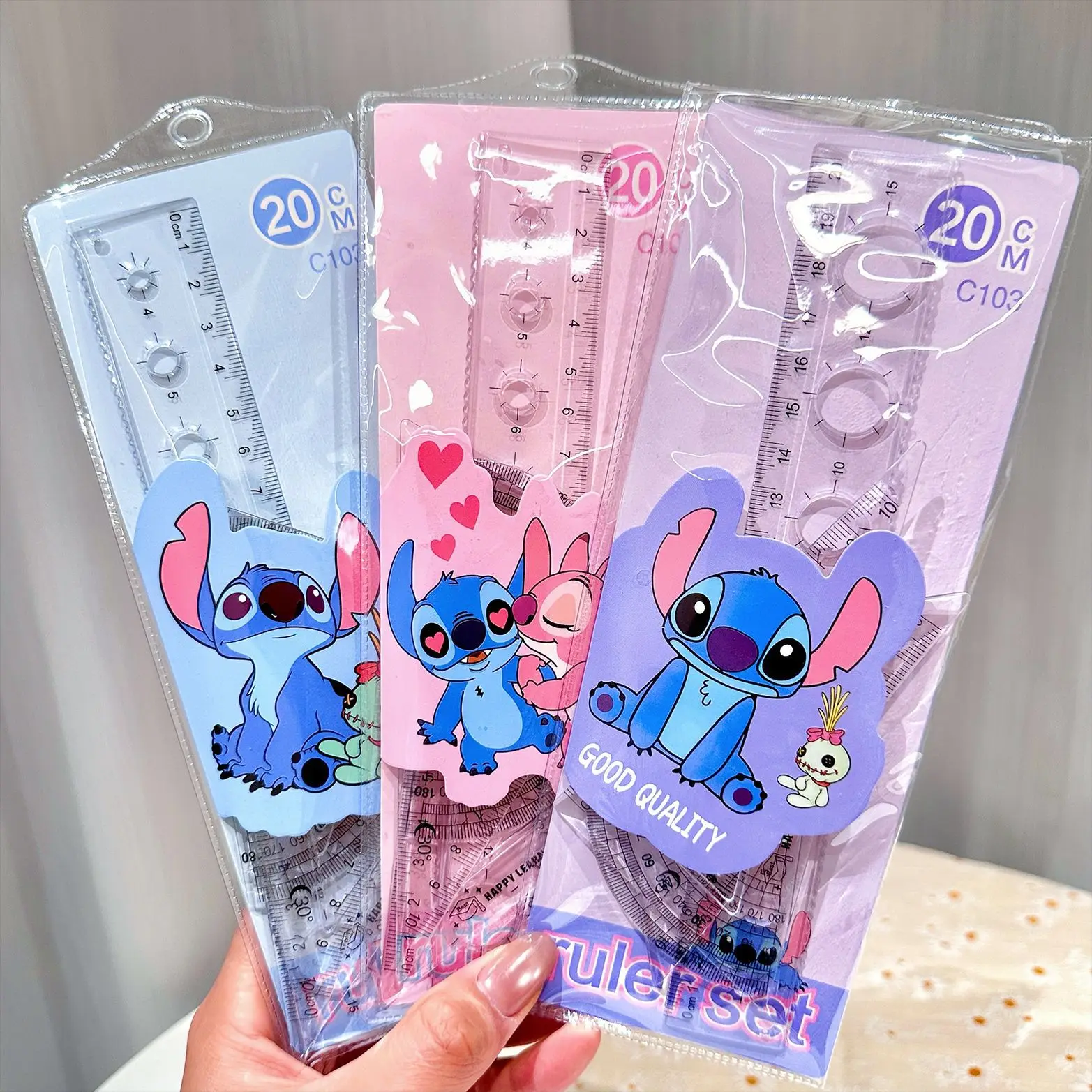

Wholesale Disney Stitch Creative Ruler Sets Student Study Stationery Rulers Triangle Protractor School Supplies Kid Gift 1 Set