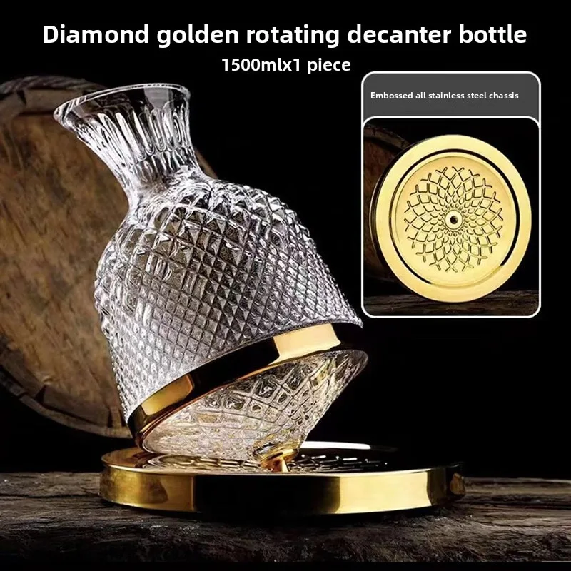 

1500ml Crystal Glass 360 Rotating Decanter Tumbler with Aerator Wine Dispenser Mirror Jug for Bar Decoration And Gift