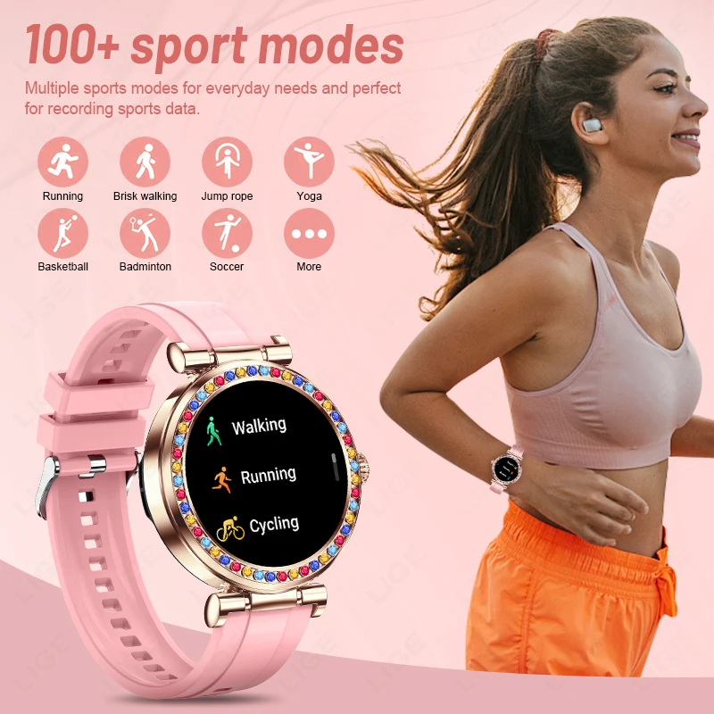 Damen Armband 1,27 Zoll Luxus Smart Uhr Frauen Bluetooth Anruf Blutdruck Herzfrequenz Schlaf Gesundheit Monitor Frau Smartwatch