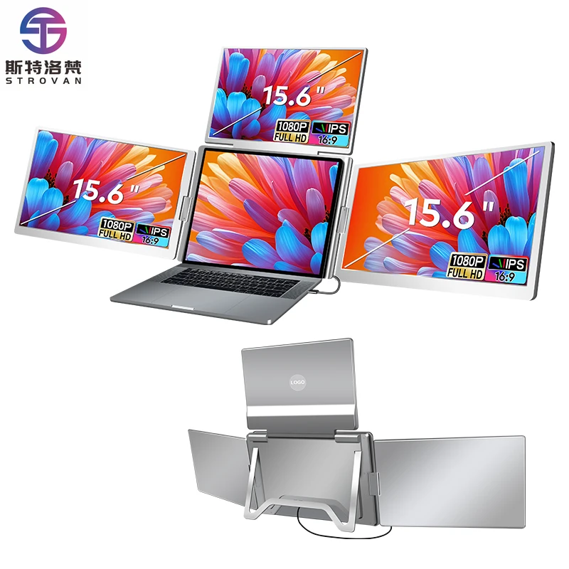 

2025 New 3 Displays Quad ,15.6" Laptop Portable Compatible with 12-18.5 Inch Wins/(M1 M2 M3 M4)