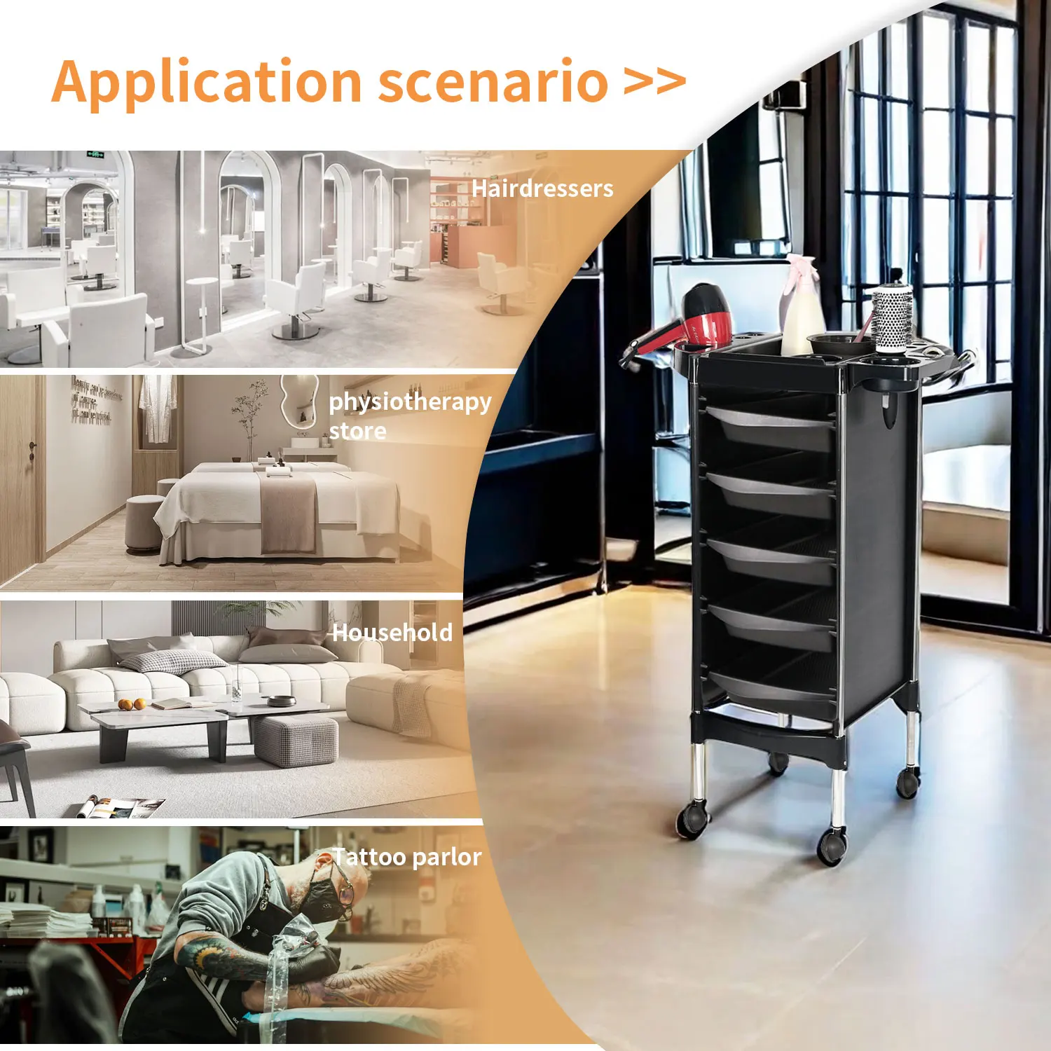 Wholesale OEM Barber Equipment Adjustable Practical Trolley for Salon