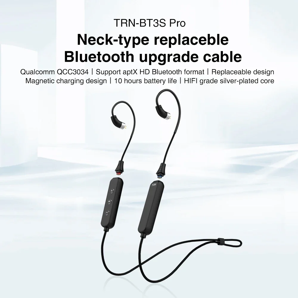 TRN BT3S Pro Neck-type Replaceble Bluetooth Upgrade Cable Qualcomm QCC3034 Support aptX HD Blue-tooth Earphone Cable