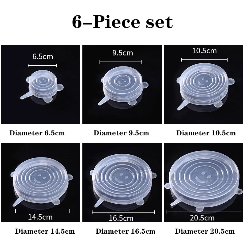 Coperchio adattabile da 6 pezzi coperchio in Silicone tappi per alimenti coperchi elastici per microonde freschi Stratchy copertura in Silicone