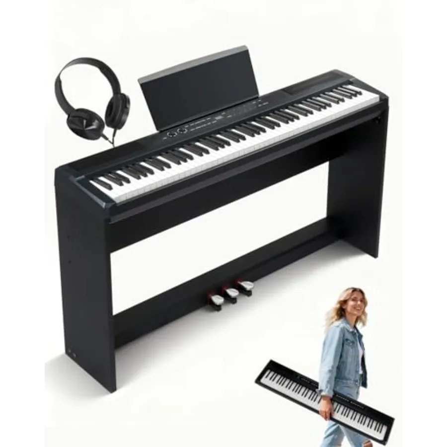 

88-клавишное полнофункциональное пианино с молоточковой механикой, черная отделка, MIDI, Bluetooth, настраиваемые тембры, раздельная клавиатура, съемные элементы