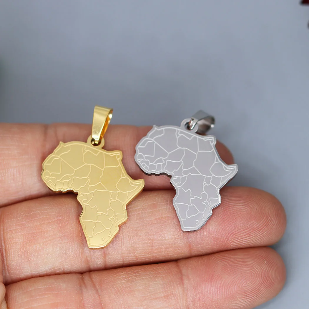 2Pcs/lot Africa Map with Tiger Face Pendant for Necklace Bracelets Jewelry Crafts Making Findings Handmade Stainless Steel Charm