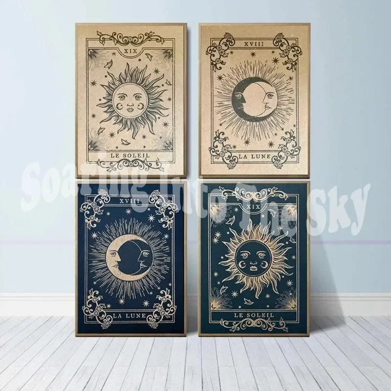 

1Pcs Sun Picture on the Wall Art Canvas Painting Bedroom Poster Tarot Cards Interior Paintings Black Home Decor Moon Living Room