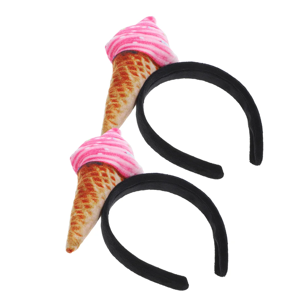 

2 Pcs Food Issue Card Ice Cream Headband Baby Hair Bands Barrette Headwear Fabric Cone Fun Party Headpiece