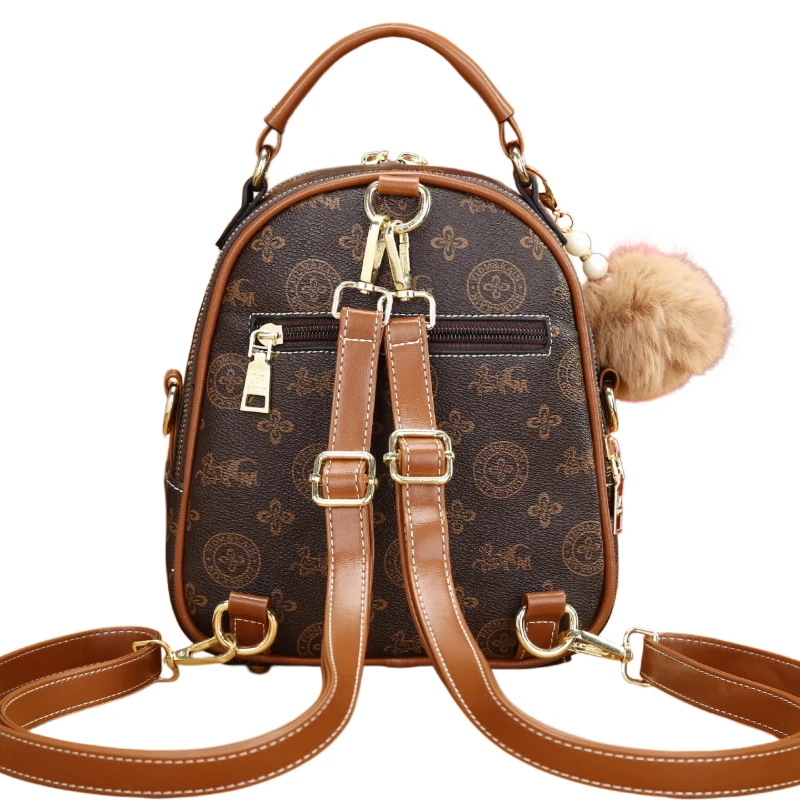 3-piece women's bag set, lightweight luxury printed mini backpack for ladies with four carrying ways: shoulder, crossbody view 3