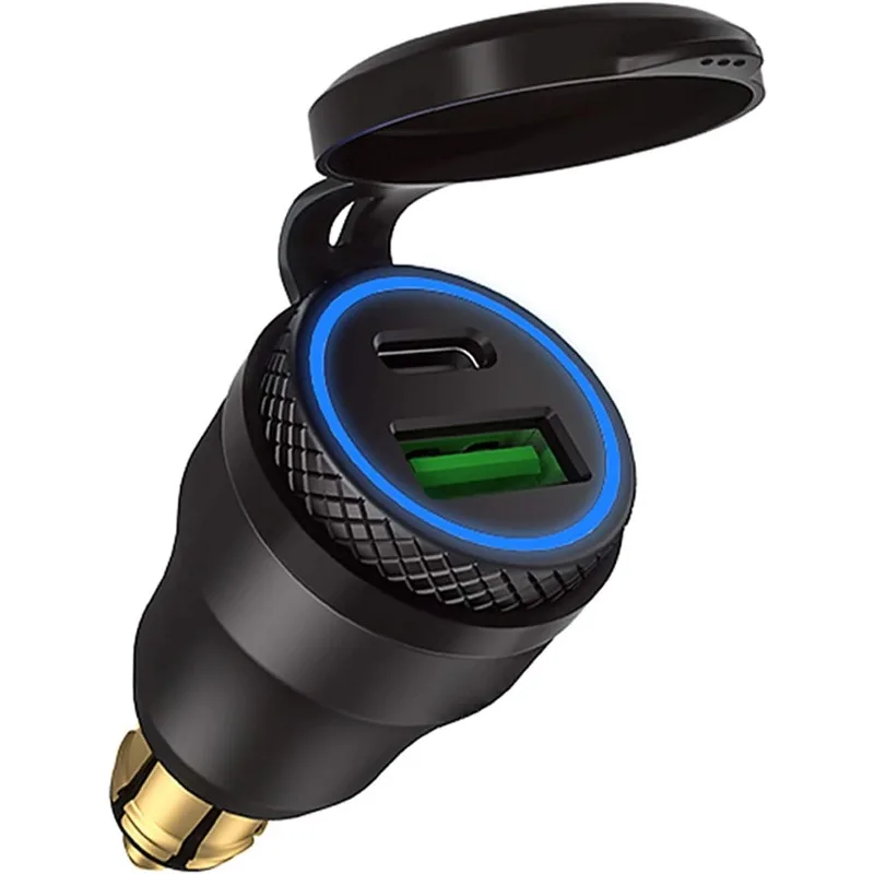 

Aluminum din plug 30W 5A power delivery motorcycle dual USB charger QC 3.0 fast charging power adapter waterproof 12V-24V socket