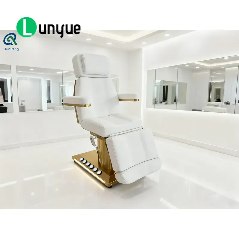 Luxury LED Lamp Base Massage Bed Foot Controlled 3 Motor High Load Bearing Synthetic Leather Commercial Furniture