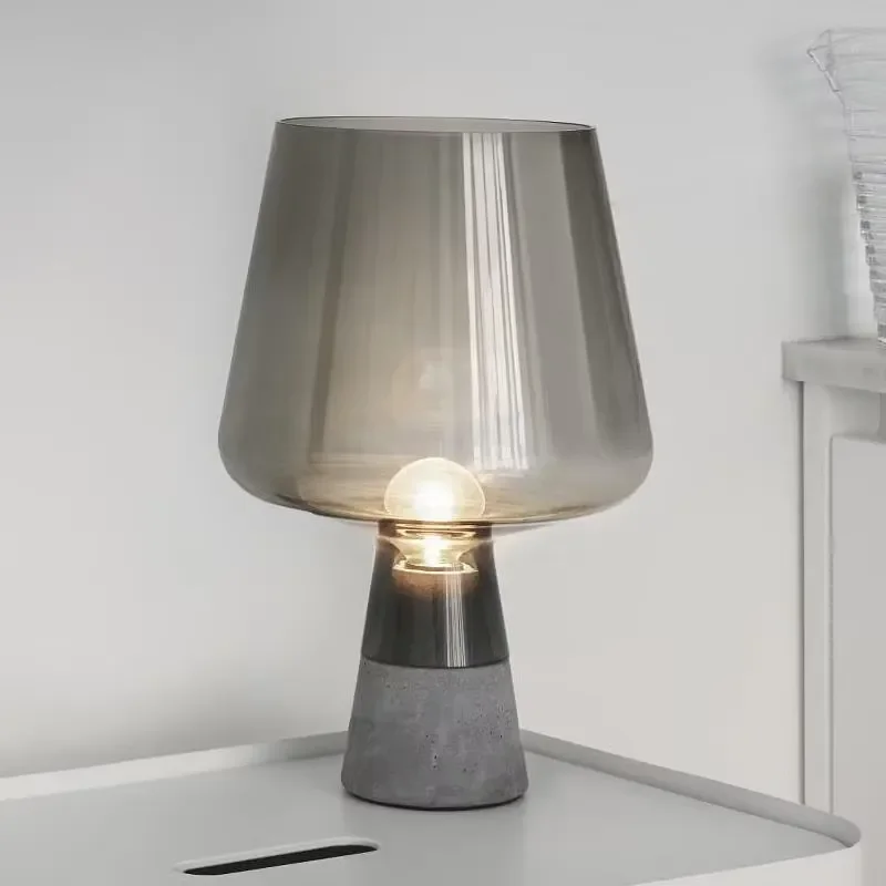 Nordic Creative Simple Cement Table Lamp Modern Gray Glass Bedside Light for Living Room Bedroom Study Desk Decor