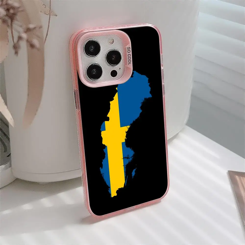 Funda para teléfono móvil con bandera de Suecia para iPhone 17 16 15 14 13 12 11 X XR XS 8 7 Pro Max Plus, funda rosa translúcida de lujo