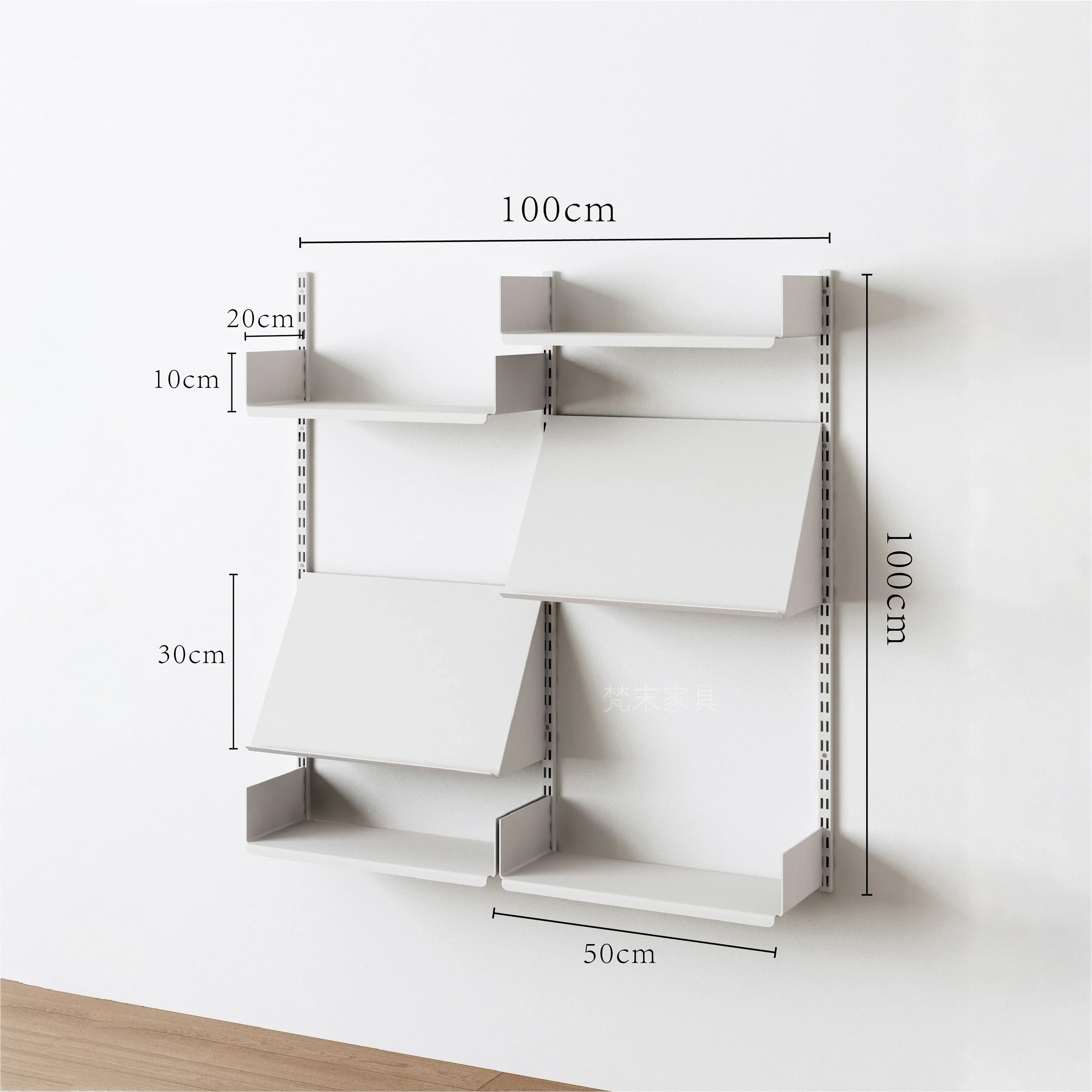 On wall track bookshelf, mounted bookshelf, living room shelf,  mounted storage rack