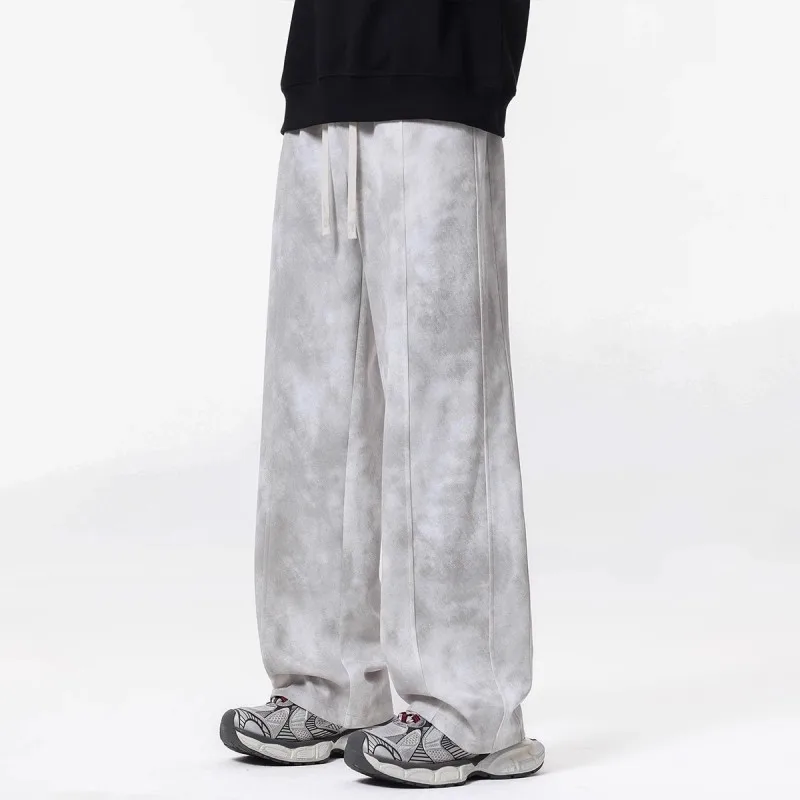 

American Sle Dyed Dir Pants Men's Spring Autumn New High-End Sports Straight Loose Wide Leg Casual Trousers