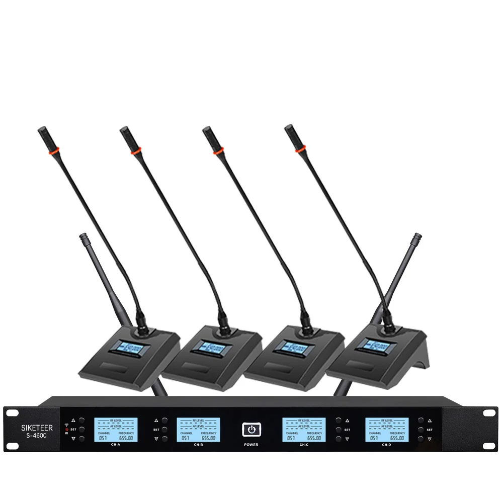 

UHF wireless microphone system 4-channel conference condenser microphone suitable for large and small conference rooms