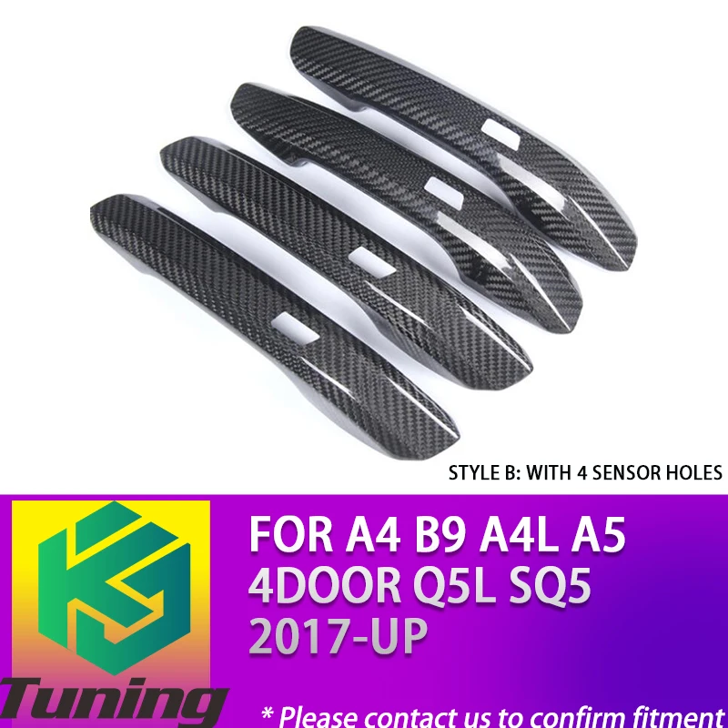 Full Real Carbon Fiber Door Handle Cover Trim Sticker for Audi A4 B9 A4L A54Door Q5L SQ5 2017-0N No Remote Keyhole