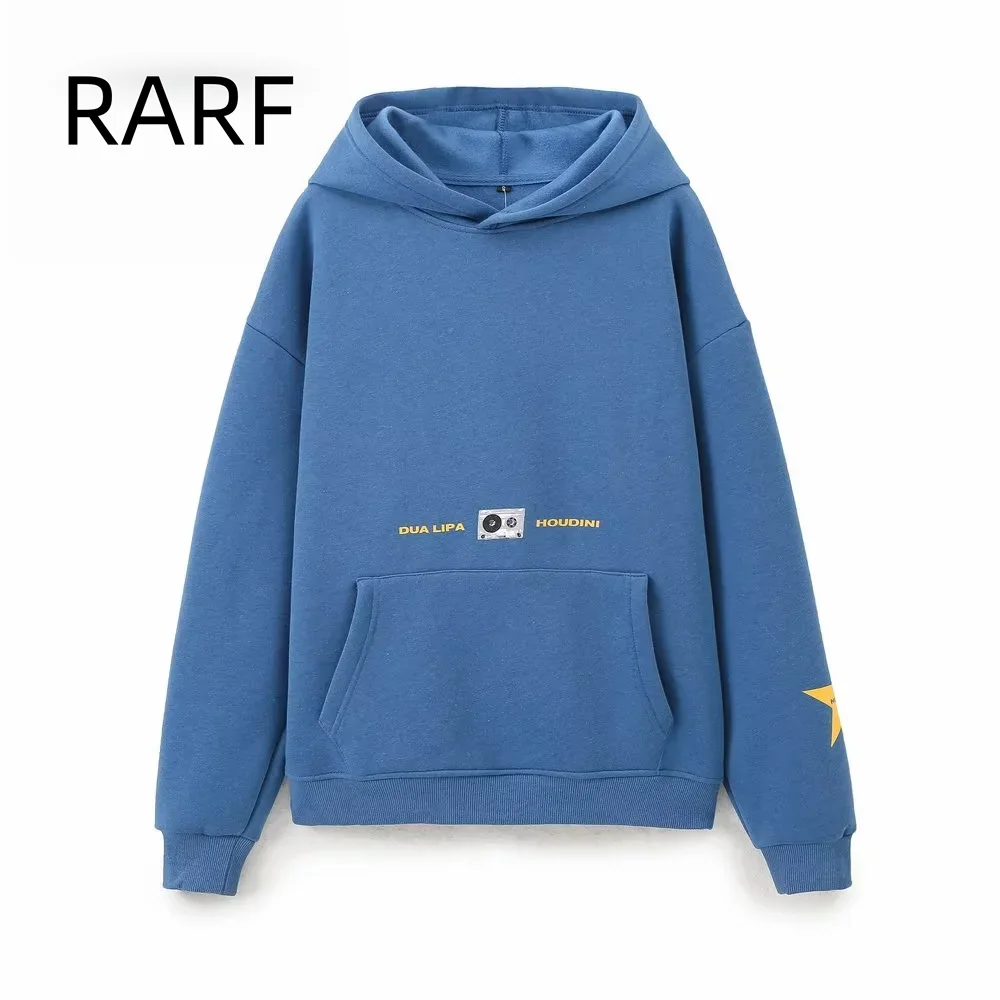 2024 Women's Autumn/Winter New Product Casual Loose Versatile Blue Co branded Commuter Printed Hoodie