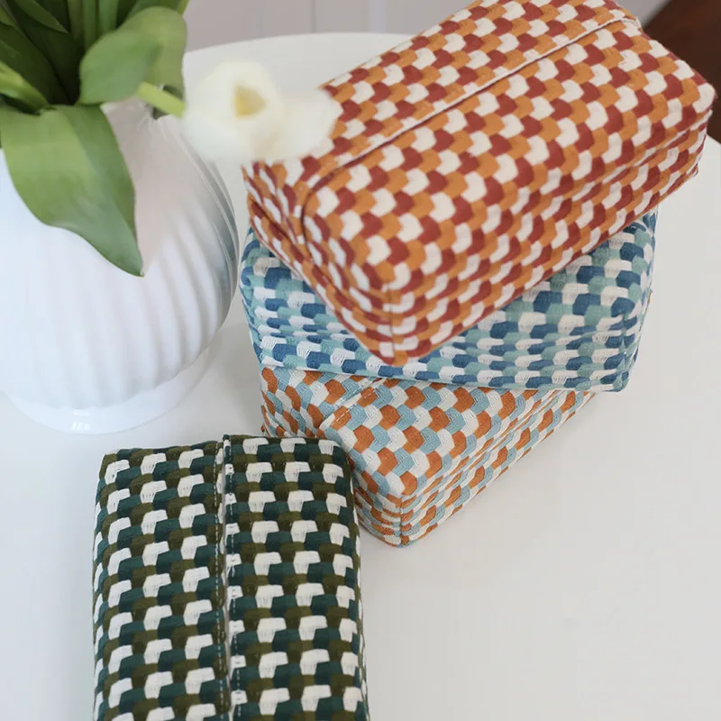 Simple Light Luxury Warm Tissue Pumping Cuboid Fabric Creative Tissue Storage Box Composite Multi Color Plaid Tissue Box