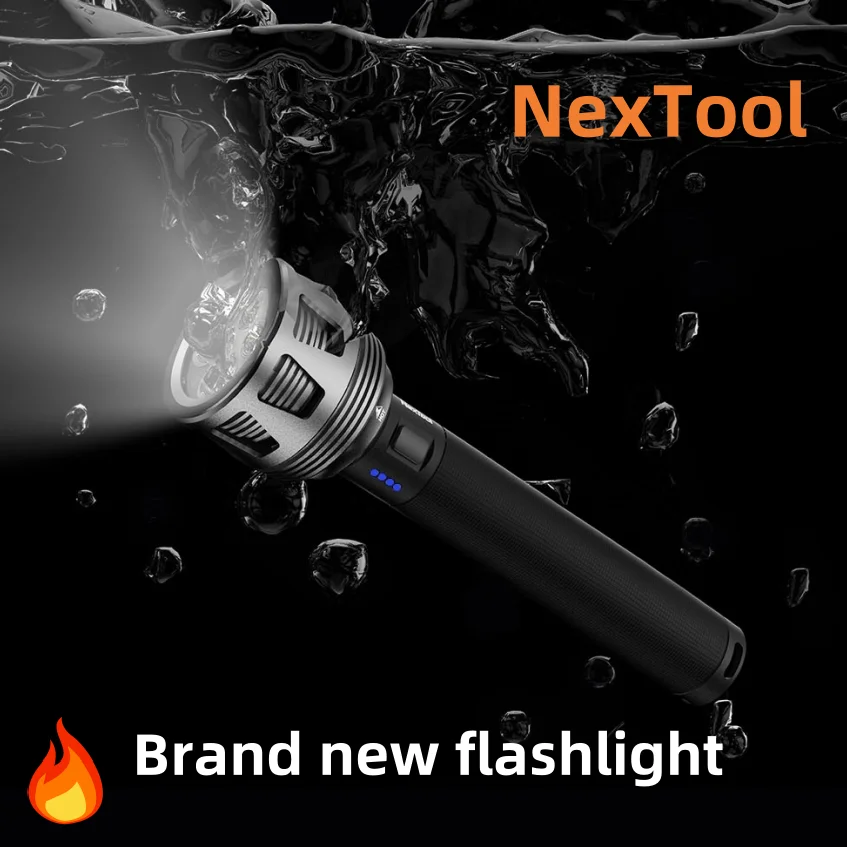 New NexTool Outdoor Waterproof Flashlight Rechargeable Strong Light Flashlight 10000mAh Outdoor Camping Flashlight Signal Light