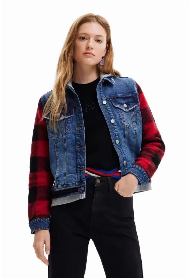 Foreign trade original single Spanish new color patchwork embroidered denim coat