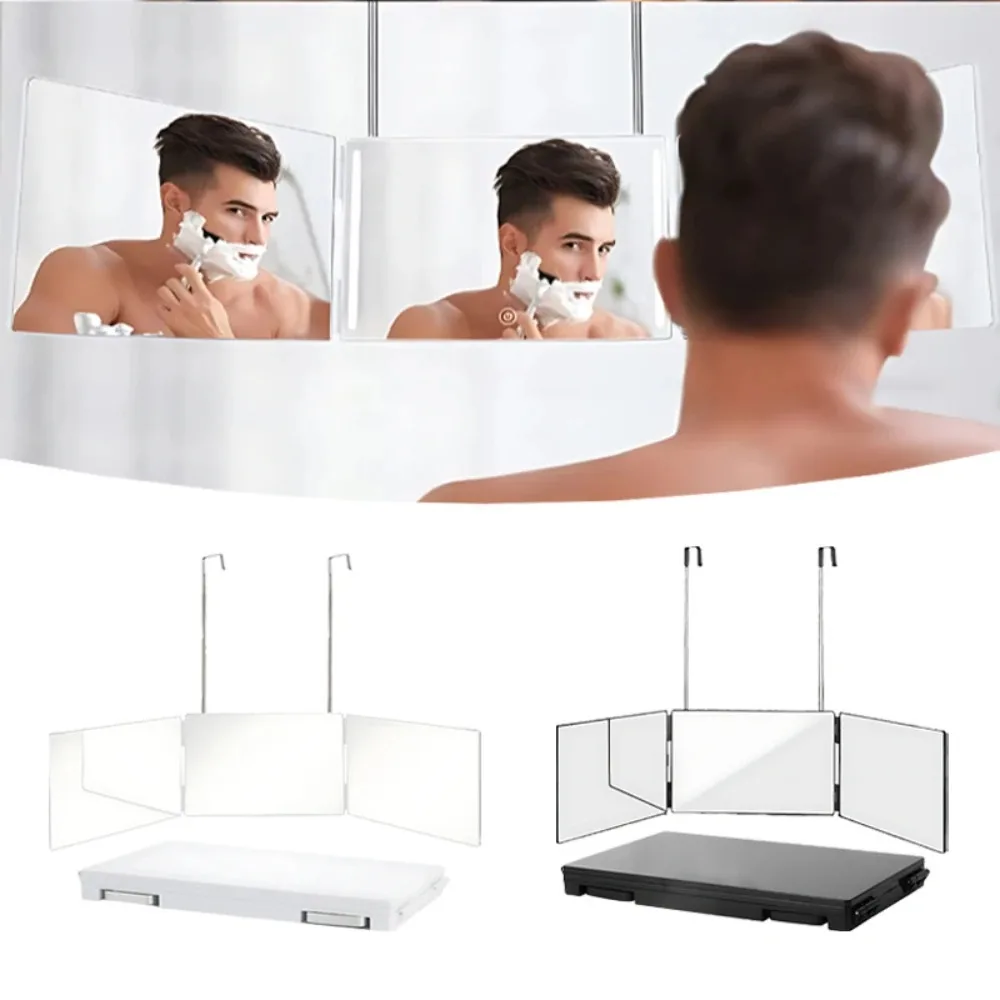 Triple Mirror Adjustable Hanging Telescopic Vanity Mirror for Shaving Combing Hair and Make-up with Height-adjustable Stand