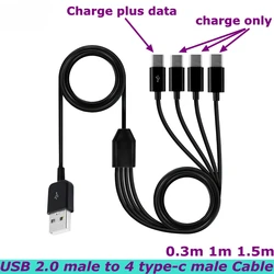 150cm Portable USB 2.0 Type A Male To 6/4/3/2Type-c USB 3.1 Male Splitter Y Charging Cable For mobile Phone Mobile Laptop Bank