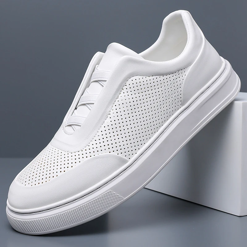 Men's White Casual Shoes Business Summer Male Loafers Handmade Mesh Breathable Slip On Flats Versatile Soft Sole Driving Shoes