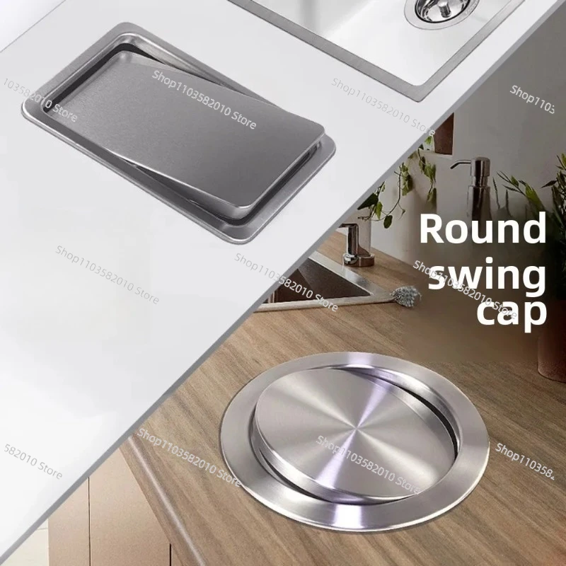 

Stainless Steel Countertop Embedded Trash Can Lid, Flip Shaking Lid for Bathroom Washbasin