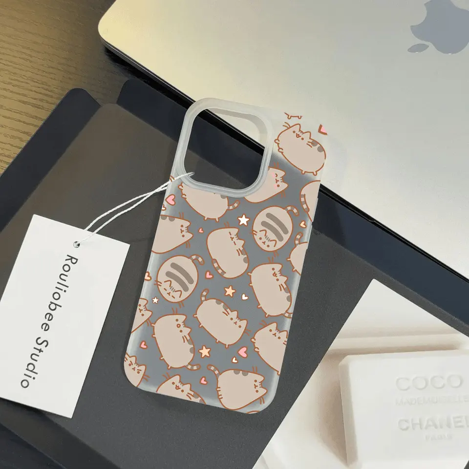 Funda transparente mate con gato Pusheen, a prueba de golpes, para iPhone 16E 16 15 14 Plus 13 12 11 7 8 Plus Pro X XR Max 6